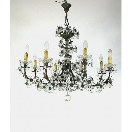 LAMPADARIO SOFFITTO LIBERTY A GOCCE FIORI CRISTALLO DI BOEMIA  '900