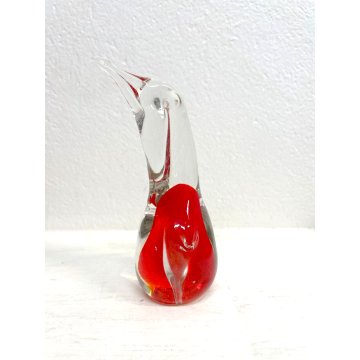 SCULTURA FIGURA ANIMALE Pinguino VETRO Murano ROSSO SOMMERSO DESIGN Seguso (?)