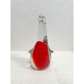 SCULTURA FIGURA ANIMALE Pinguino VETRO Murano ROSSO SOMMERSO DESIGN Seguso (?)