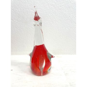 SCULTURA FIGURA ANIMALE Pinguino VETRO Murano ROSSO SOMMERSO DESIGN Seguso (?)