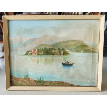 QUADRO DIPINTO olio tela PAESAGGIO Isola Bella Borromeo LAGO MAGGIORE Stresa