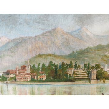 QUADRO DIPINTO olio tela PAESAGGIO Isola Bella Borromeo LAGO MAGGIORE Stresa