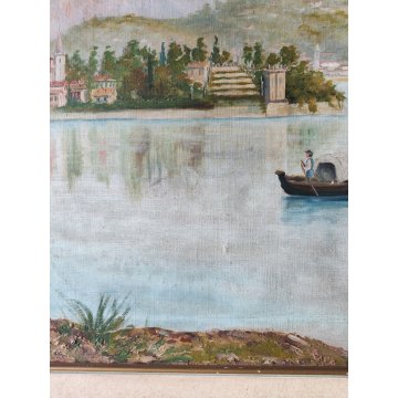 QUADRO DIPINTO olio tela PAESAGGIO Isola Bella Borromeo LAGO MAGGIORE Stresa