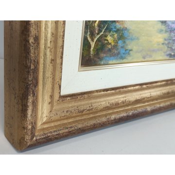 QUADRO OLIO TAVOLA L Crepaldi DIPINTO PAESAGGIO Primavera SENTIERO COLLINE FIORI