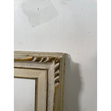 GRANDE ANTICA CORNICE BIANCA DORATA LEGNO SCOLPITO 83 cm x 63 cm EPOCA '900