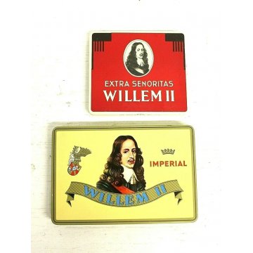 SET 2 SCATOLA VINTAGE 10 CIGAR TIN BOX  Willem II IMPERIAL SENORITAS HOLLAND 