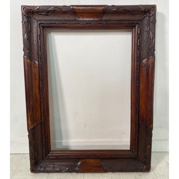 ANTICA CORNICE RINASCIMENTO EPOCA '800 LEGNO NOCE SCOLPITO 51 cm x 69 cm quadro