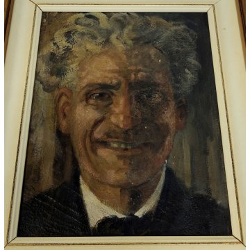 ANTICO QUADRO DIPINTO olio tela AUTORITRATTO attr Giuseppe Bosio 1942 CORNICE