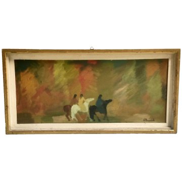 QUADRO DIPINTO OLIO TELA D'Accardi ANNI 70 Cavalli e Figure POSTESPRESSIONISTA