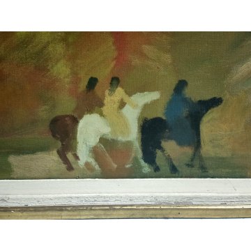 QUADRO DIPINTO OLIO TELA D'Accardi ANNI 70 Cavalli e Figure POSTESPRESSIONISTA