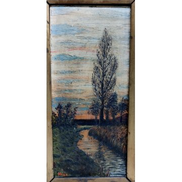 Coppia ANTICO QUADRO firmato EPOCA 900 dipinto PAESAGGIO FIUME cornice BAROCCA