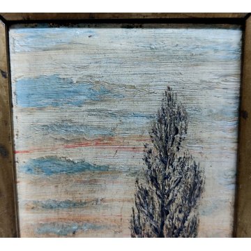 Coppia ANTICO QUADRO firmato EPOCA 900 dipinto PAESAGGIO FIUME cornice BAROCCA