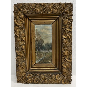 Coppia ANTICO QUADRO firmato EPOCA 900 dipinto PAESAGGIO FIUME cornice BAROCCA