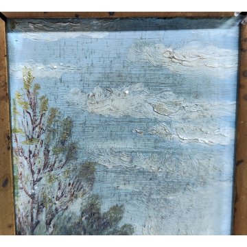 Coppia ANTICO QUADRO firmato EPOCA 900 dipinto PAESAGGIO FIUME cornice BAROCCA