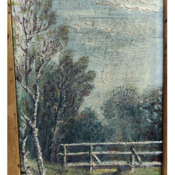 Coppia ANTICO QUADRO firmato EPOCA 900 dipinto PAESAGGIO FIUME cornice BAROCCA