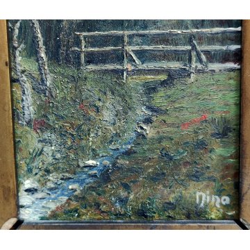 Coppia ANTICO QUADRO firmato EPOCA 900 dipinto PAESAGGIO FIUME cornice BAROCCA