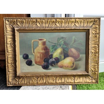 QUADRO DIPINTO firmato Monogramma "MF" OLIO TAVOLA frutta NATURA MORTA epoca 900