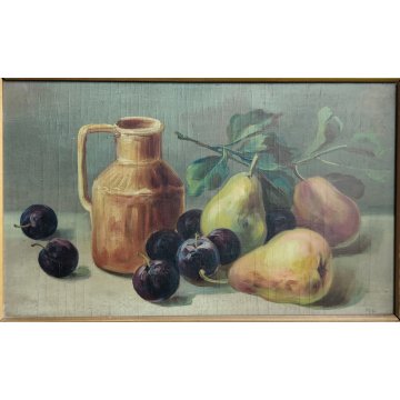 QUADRO DIPINTO firmato Monogramma "MF" OLIO TAVOLA frutta NATURA MORTA epoca 900