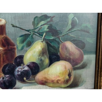 QUADRO DIPINTO firmato Monogramma "MF" OLIO TAVOLA frutta NATURA MORTA epoca 900