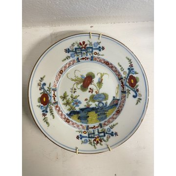 COPPIA PIATTO CERAMICA FAENZA EPOCA 1700 DIPINTO GAROFANO FIORI FLOREALE ø 28 cm