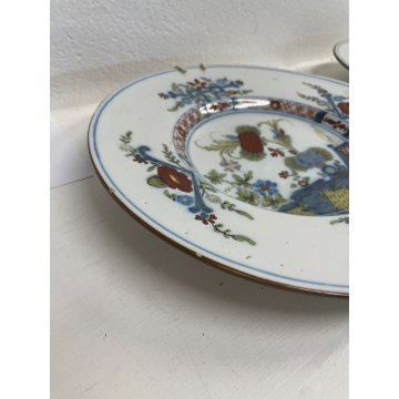 COPPIA PIATTO CERAMICA FAENZA EPOCA 1700 DIPINTO GAROFANO FIORI FLOREALE ø 28 cm