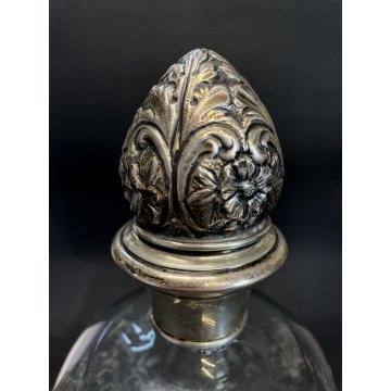 ANTICA BOTTIGLIA DECANTER VITTORIANO OTTAGONALE CRISTALLO MOLATO ARGENTO 800