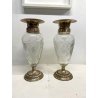 COPPIA GRANDE VASO CRISTALLO Bohemia MOLATO METALLO ARGENTATO VINTAGE 38 cm/h