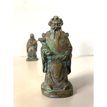 3 FIGURE STATUETTA BRONZO DIVINITA Fu Lu Shou SAGGI FENG SHUI ASTROLOGIA CINESE