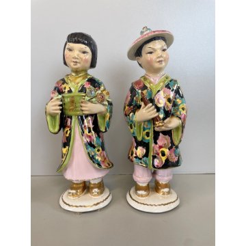 COPPIA SCULTURA CERAMICA Alma FIGURE ORIENTE Mod. 85/86 BOY GIRL ANNI '50 DANNI