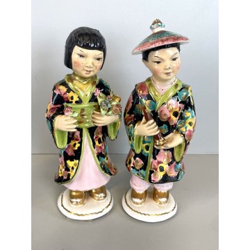 COPPIA SCULTURA CERAMICA Alma FIGURE ORIENTE Mod. 85/86 BOY GIRL ANNI '50 DANNI