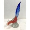 FIGURA GALLO UCCELLO VETRO Murano SOMMERSO BLU ROSSO RIGATO AVVENTURINA ORO '50