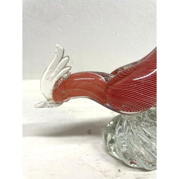 FIGURA GALLO UCCELLO VETRO Murano SOMMERSO BLU ROSSO RIGATO AVVENTURINA ORO '50