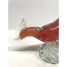 FIGURA GALLO UCCELLO VETRO Murano SOMMERSO BLU ROSSO RIGATO AVVENTURINA ORO '50
