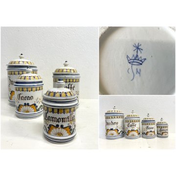 SET 4 VASO CERAMICA BIANCO Novi Bassano BARATTOLO COPERCHIO DECORO FLOREALE '900