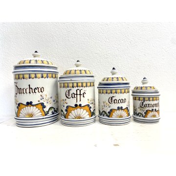 SET 4 VASO CERAMICA BIANCO Novi Bassano BARATTOLO COPERCHIO DECORO FLOREALE '900