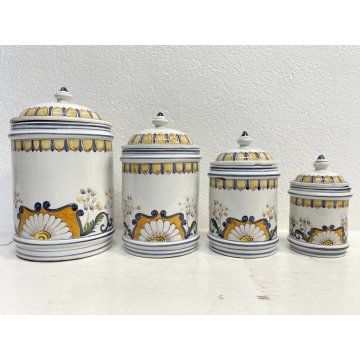 SET 4 VASO CERAMICA BIANCO Novi Bassano BARATTOLO COPERCHIO DECORO FLOREALE '900