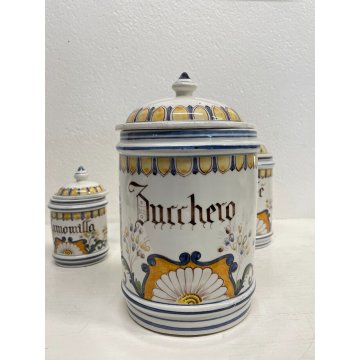 SET 4 VASO CERAMICA BIANCO Novi Bassano BARATTOLO COPERCHIO DECORO FLOREALE '900