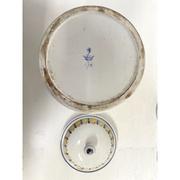 SET 4 VASO CERAMICA BIANCO Novi Bassano BARATTOLO COPERCHIO DECORO FLOREALE '900