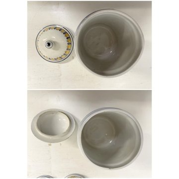 SET 4 VASO CERAMICA BIANCO Novi Bassano BARATTOLO COPERCHIO DECORO FLOREALE '900