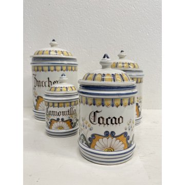 SET 4 VASO CERAMICA BIANCO Novi Bassano BARATTOLO COPERCHIO DECORO FLOREALE '900