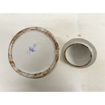 SET 4 VASO CERAMICA BIANCO Novi Bassano BARATTOLO COPERCHIO DECORO FLOREALE '900