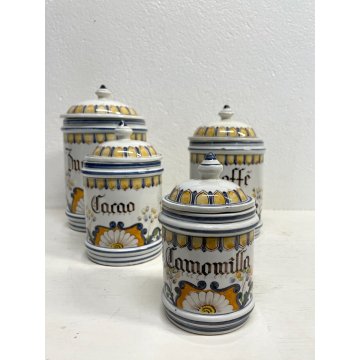 SET 4 VASO CERAMICA BIANCO Novi Bassano BARATTOLO COPERCHIO DECORO FLOREALE '900