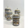 SET 4 VASO CERAMICA BIANCO Novi Bassano BARATTOLO COPERCHIO DECORO FLOREALE '900