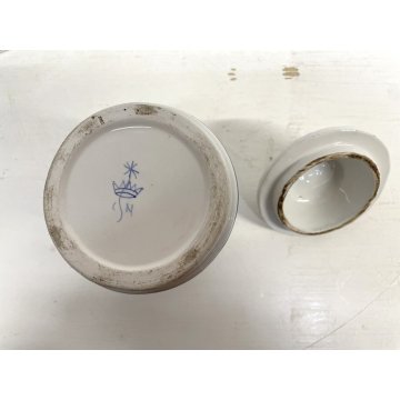 SET 4 VASO CERAMICA BIANCO Novi Bassano BARATTOLO COPERCHIO DECORO FLOREALE '900