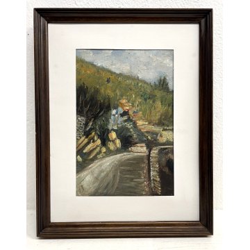 QUADRO DIPINTO OLIO FAESITE VEDUTA PAESAGGIO STRADA COLLINA MONTAGNA '900