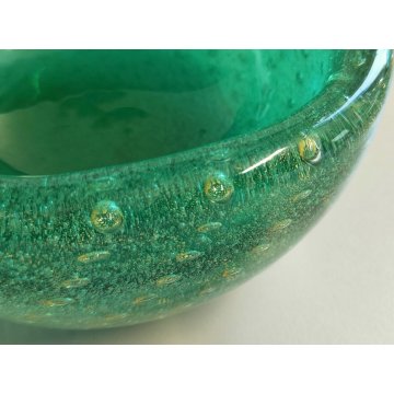 VASO VETRO DESIGN verde SOMMERSO BOLLICINE anni 40 Carlo Scarpa VENINI MURANO