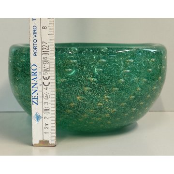 VASO VETRO DESIGN verde SOMMERSO BOLLICINE anni 40 Carlo Scarpa VENINI MURANO