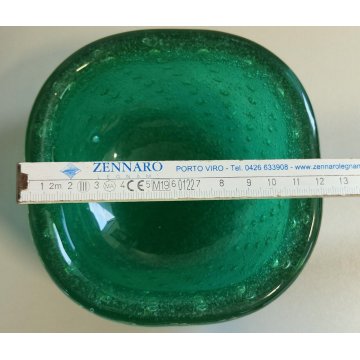 VASO VETRO DESIGN verde SOMMERSO BOLLICINE anni 40 Carlo Scarpa VENINI MURANO