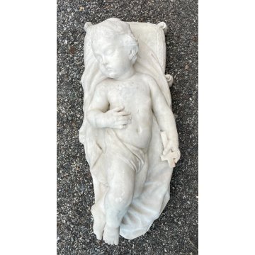 ANTICA SCULTURA TUTTOTONDO MARMO BIANCO BAMBINO ADDORMENTATO BIMBO EPOCA 1800