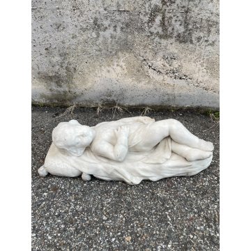 ANTICA SCULTURA TUTTOTONDO MARMO BIANCO BAMBINO ADDORMENTATO BIMBO EPOCA 1800